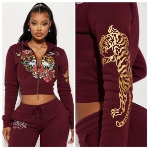 🆕️ Ed Hardy Retro Tiger Cropped Hoodie XS Y2K Streetwear 80s 90s Skater Grunge